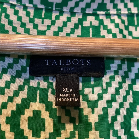 Talbots Leafy Ikat Border Tunic Women’s XL Petite Kelly Green White Popover Top - Picture 6 of 13